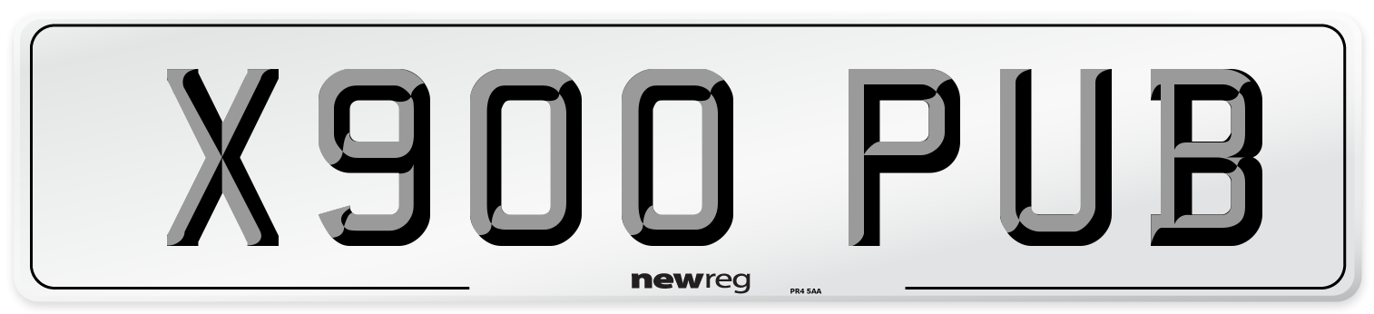 X900 PUB Number Plate from New Reg